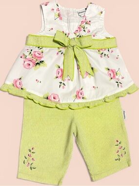 Vintage Floral White & Lime Gingham Two-Piece Set by Vitamins Kids | Girls 24M
